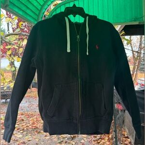 Polo Ralph Lauren black with red horse zip up waffle knit hoodie